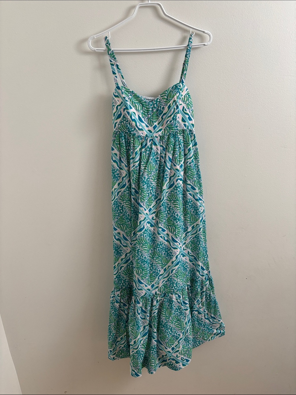 Lilly Pulitzer Teal, Green and White Printed Spaghetti-Strap Maxi Dress